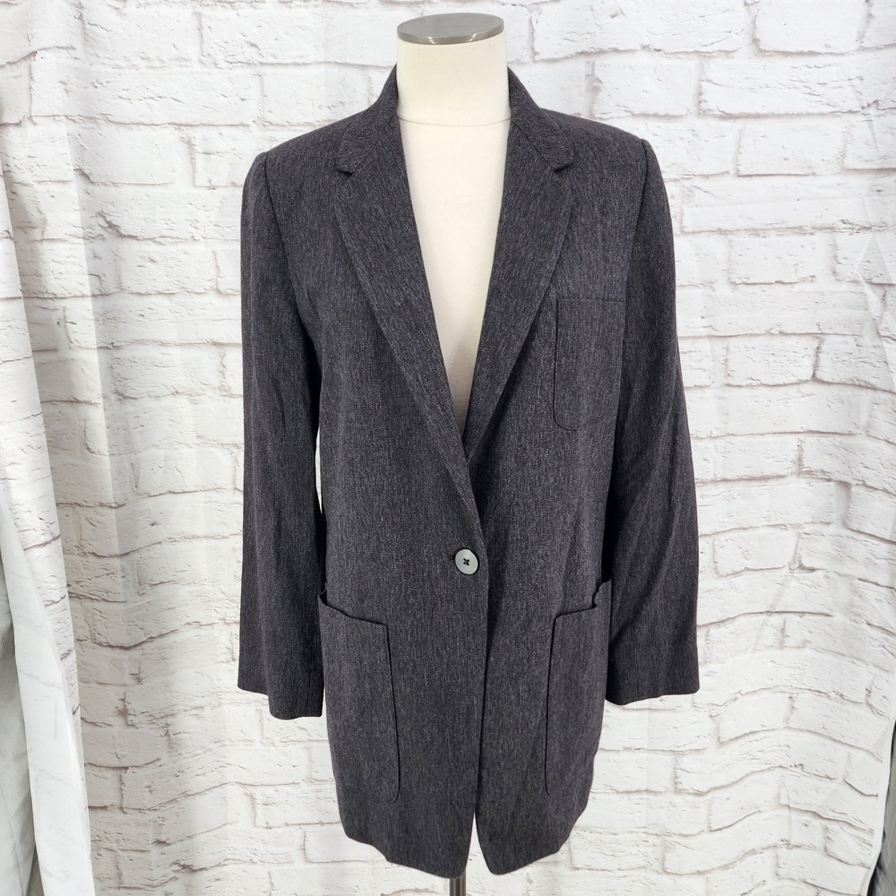 Vintage Longline Blazer Wool Blend Heritage Academia Career Office Pocket Size 6